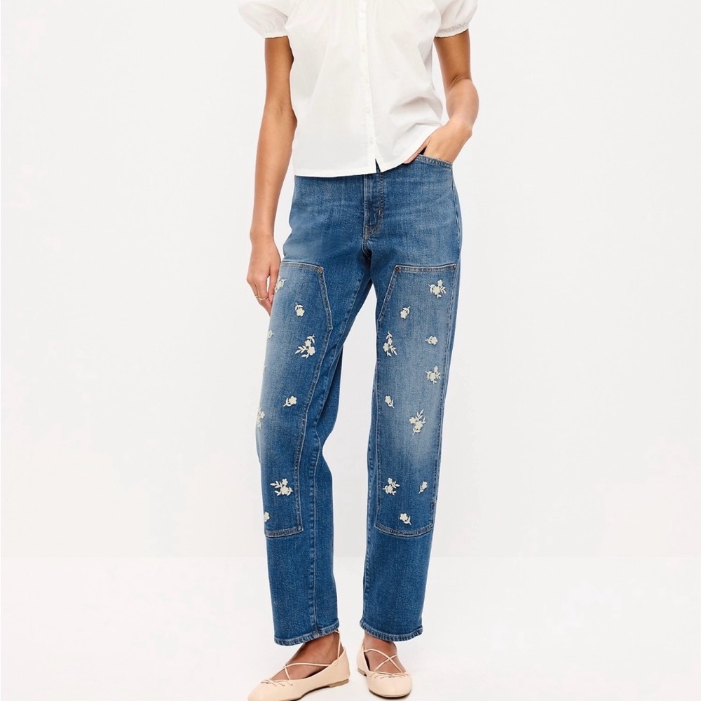 Old Navy NWT High-Waisted OG Loose Floral Print Jeans Size 4 Petite - Picture 1 of 9